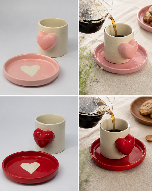 Mug With Saucer | Heart Design