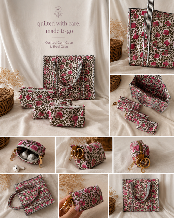 Quilted Tote Bag Travel Pouch Combo